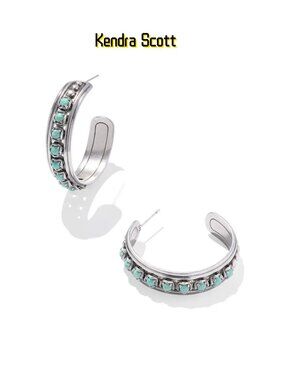 Ida Vintage Silver Hoop Earrings in Sea Green Chrysocolla